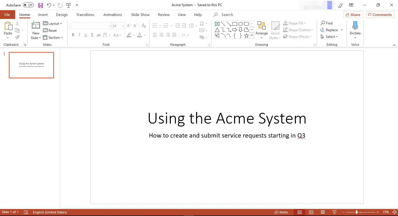 Apresentação em MS PowerPoint com slide de título exibido