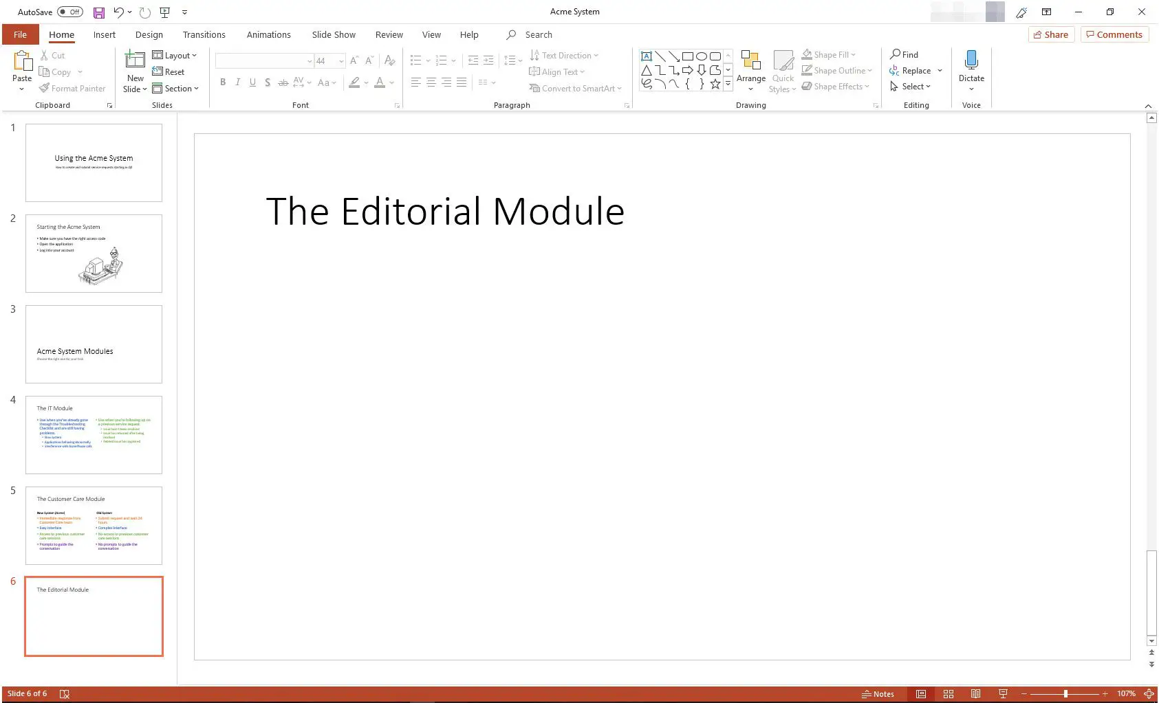 MS PowerPoint com layout de slide somente título exibido