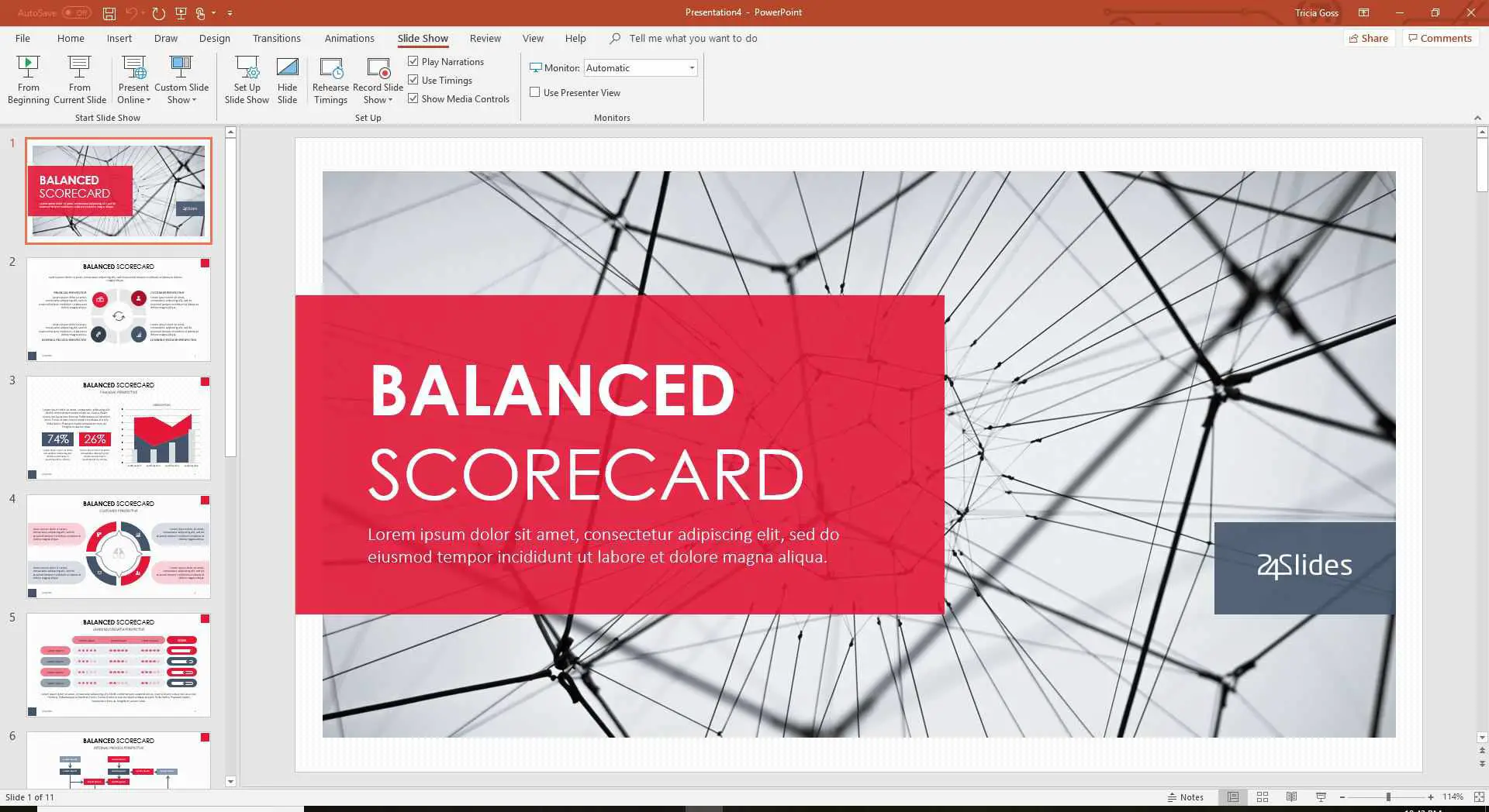 Captura de tela do modelo de Balanced Scorecard no PowerPoint