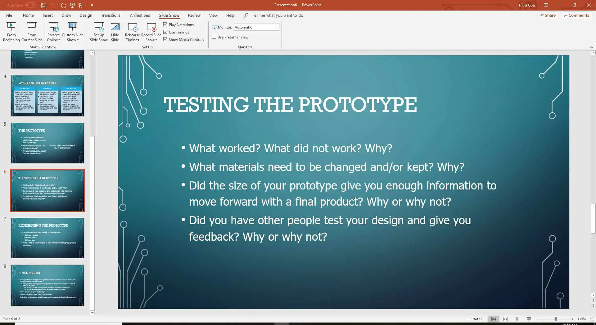 Captura de tela do modelo de PowerPoint do Ciclo de Problema / Solução