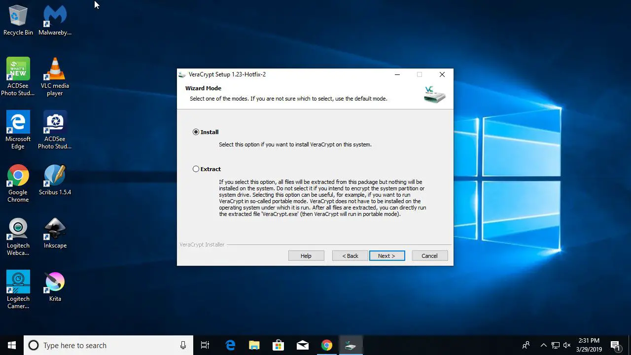 VeraCrypt instalado no Windows 10