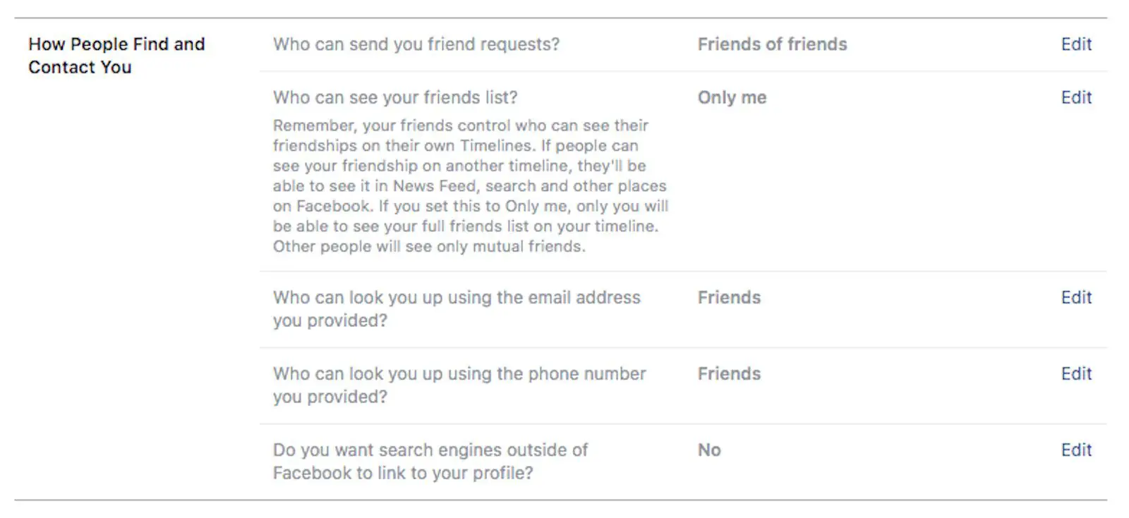 Modificando como as pessoas podem encontrar e entrar em contato com você no Facebook.com
