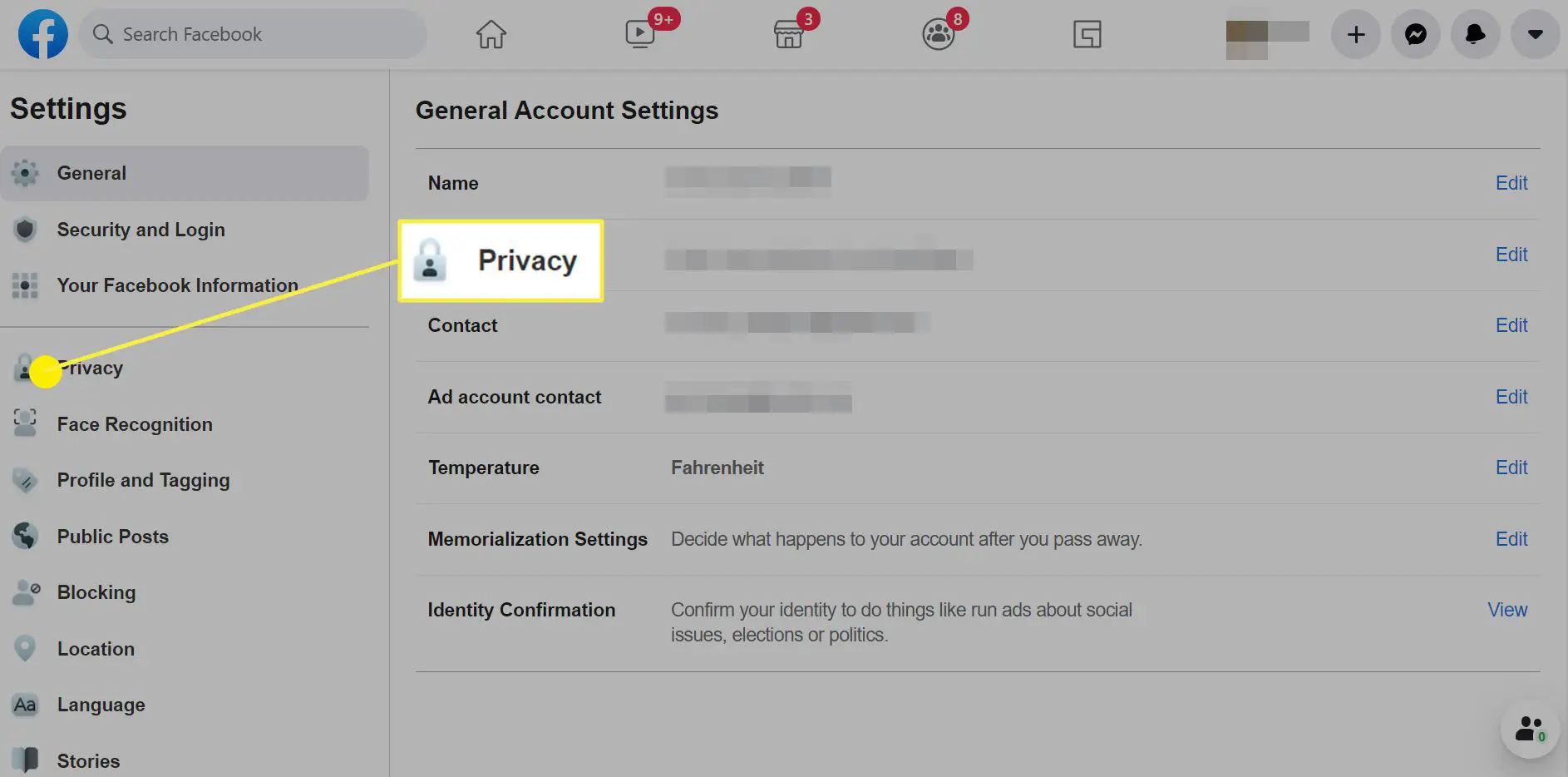 Modificando as configurações de privacidade no Facebook.com