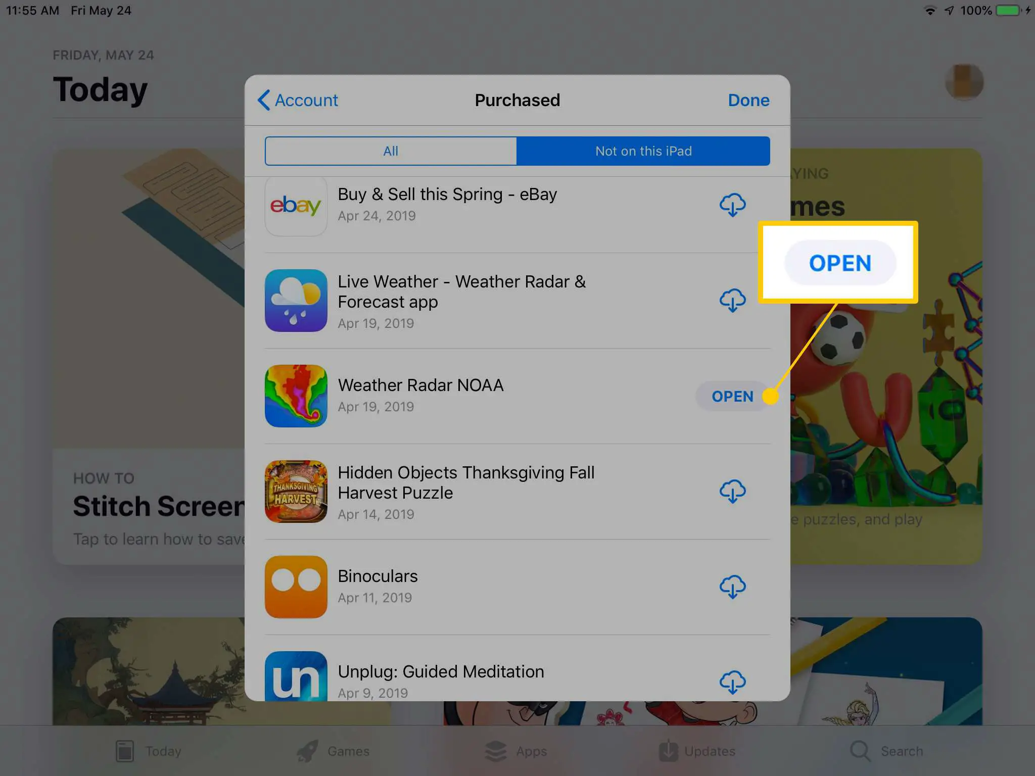 Botão Abrir na App Store no iPad