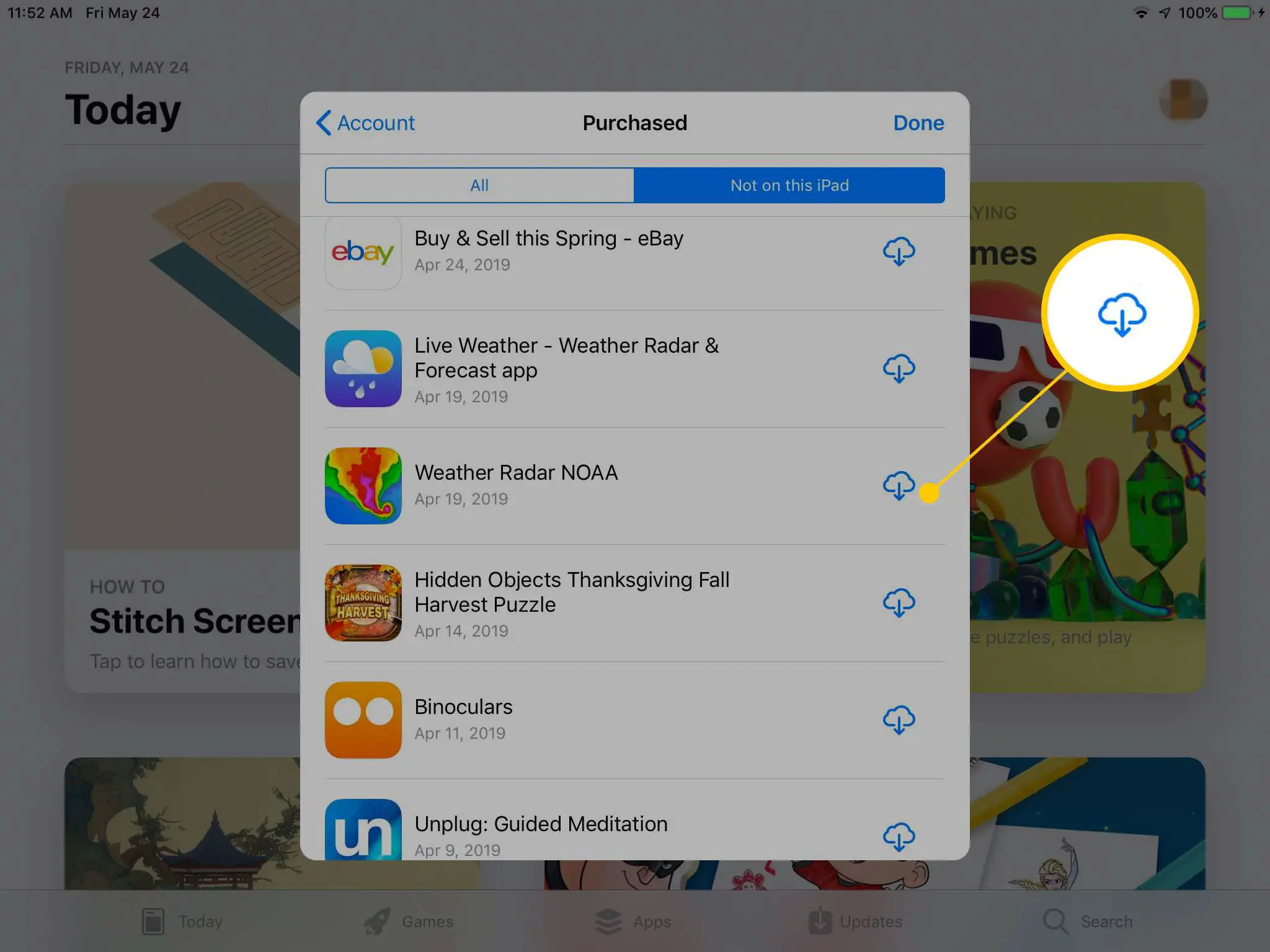 Baixe do botão da nuvem na App Store no iPad