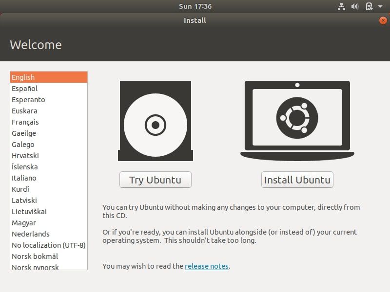 Selecione Instalar Ubuntu