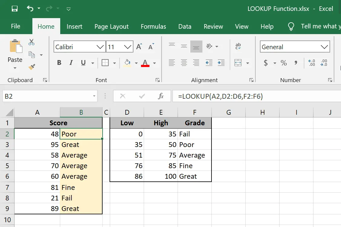Exemplos de função LOOKUP do Excel