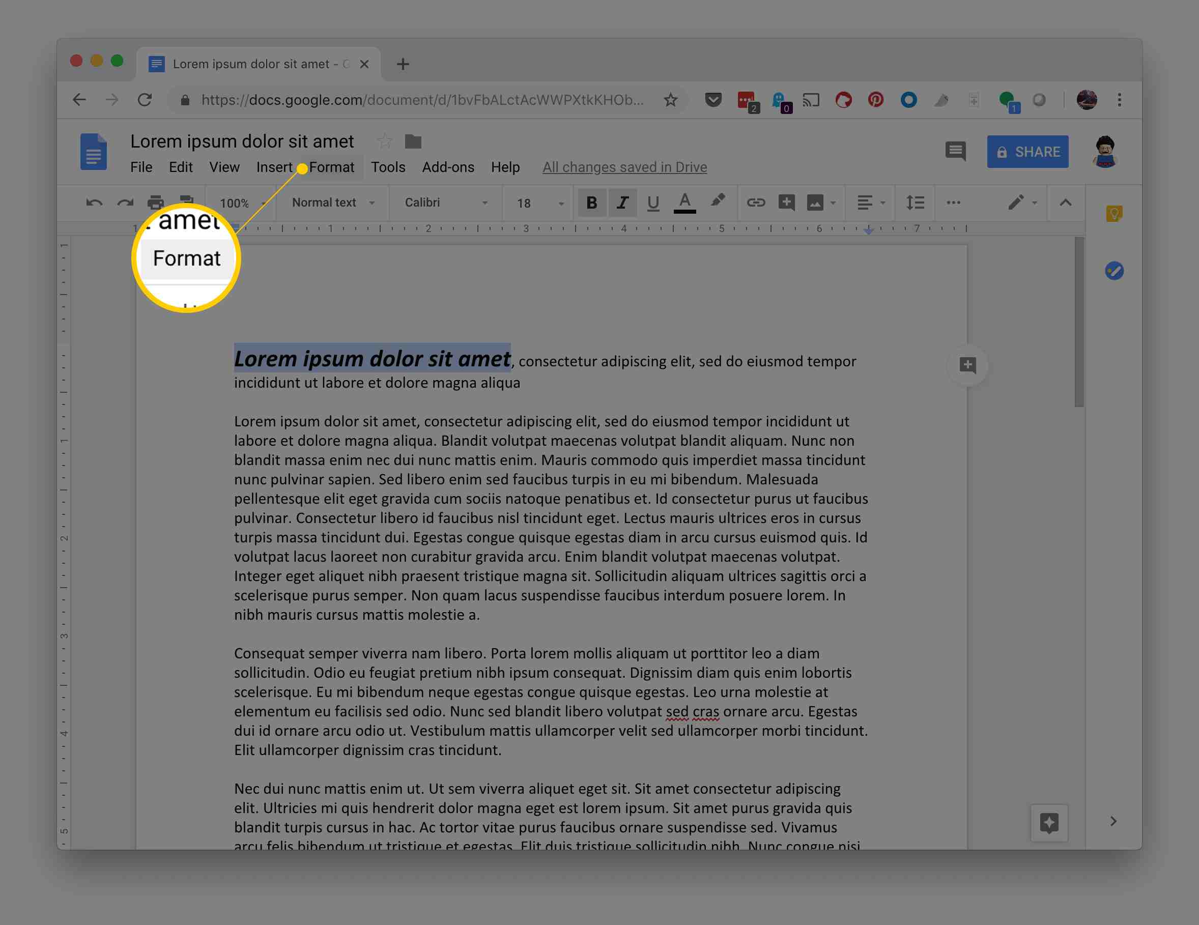 Botão Formatar no Google Docs