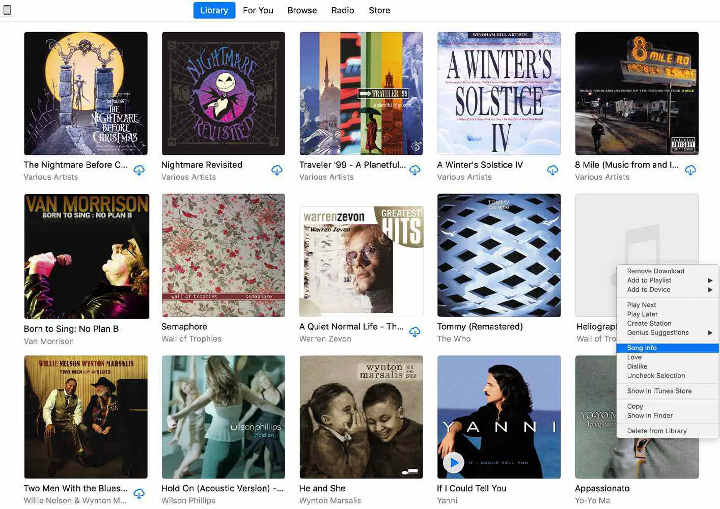 Biblioteca do iTunes mostrando uma música sem capa do álbum