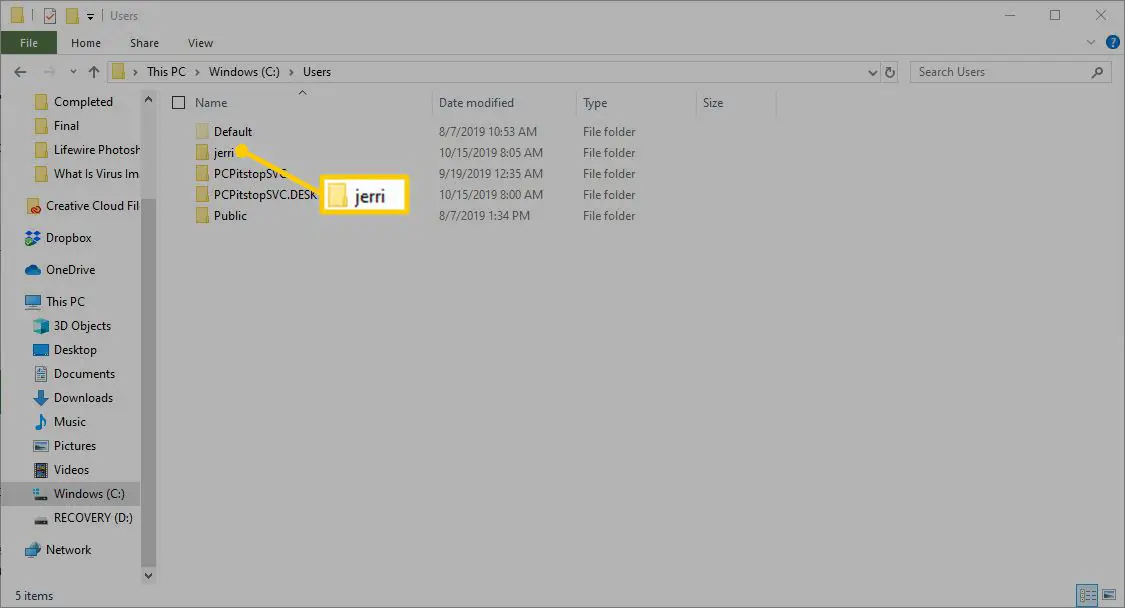 O arquivo de usuário nomeado no Windows.