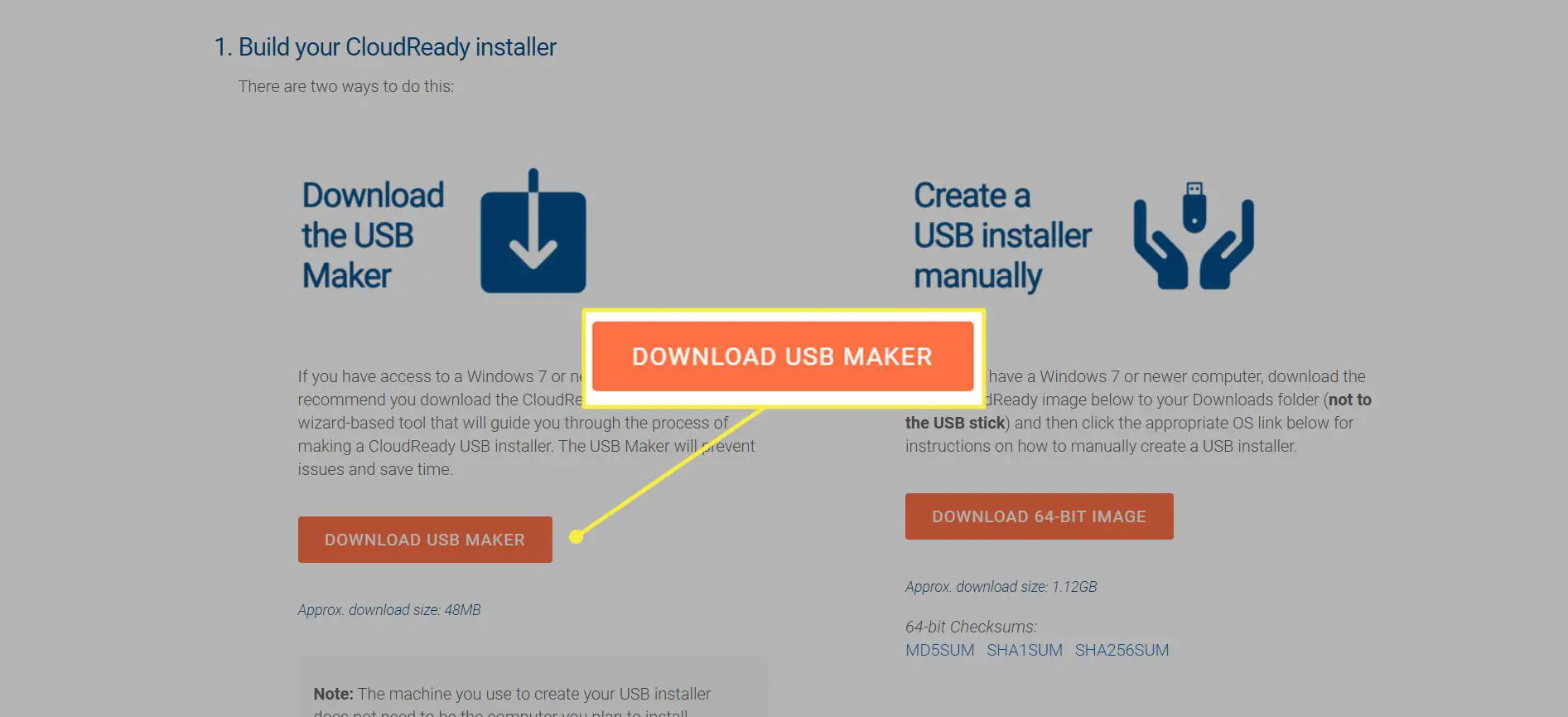 Site da Neverware com o botão 'Download USB Maker' destacado