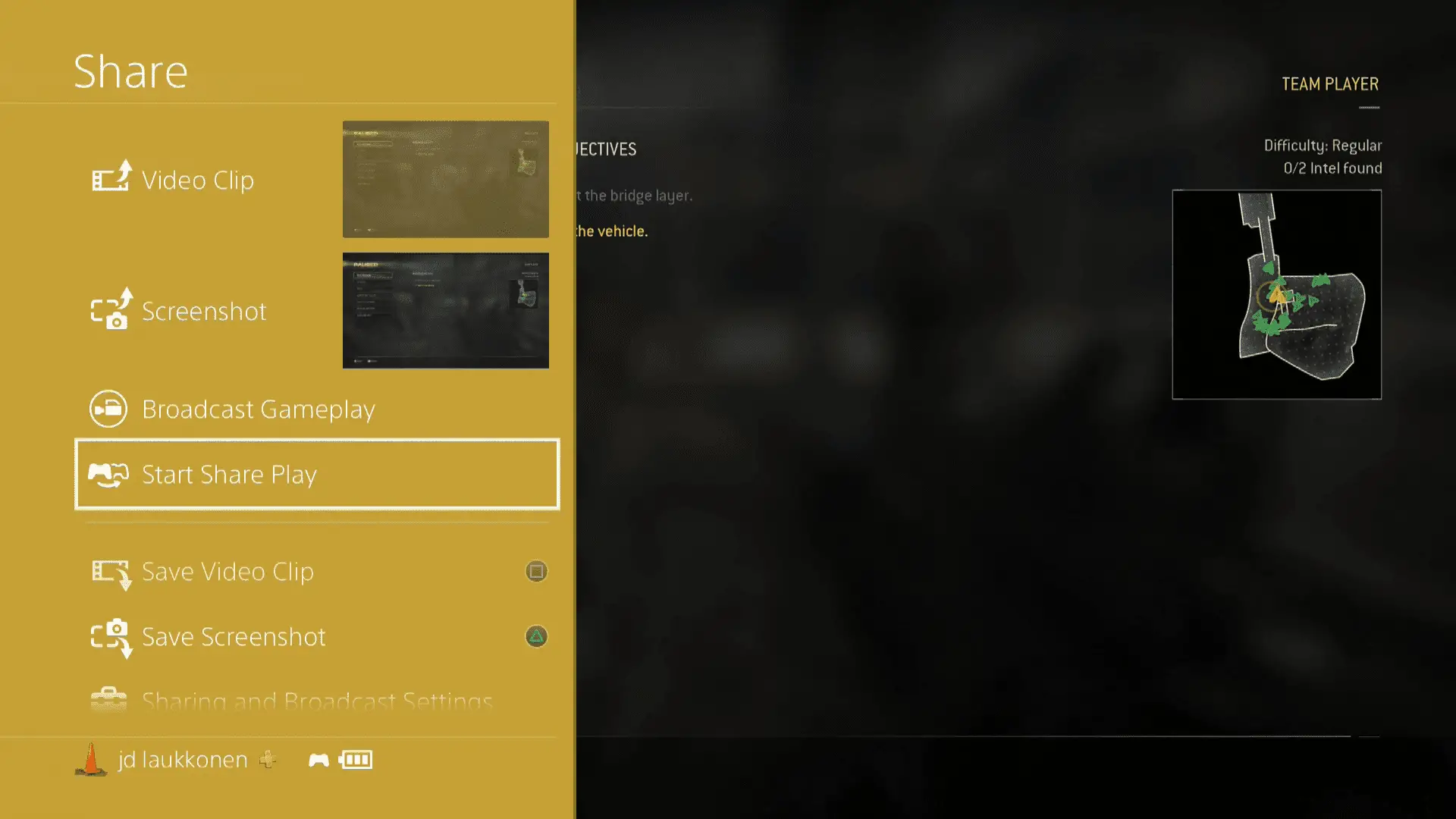 Uma captura de tela do menu PS4 Share.