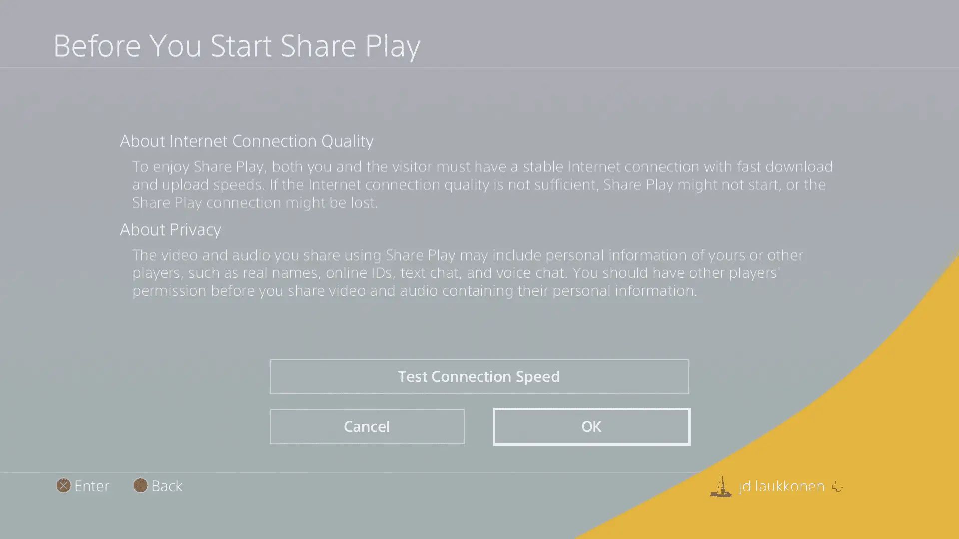 Uma captura de tela das informações do Share Play.