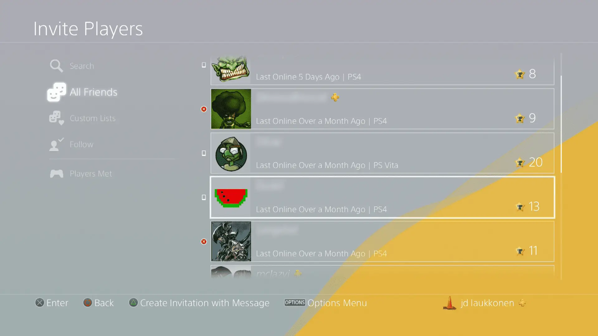 Uma captura de tela de amigos do PS4.