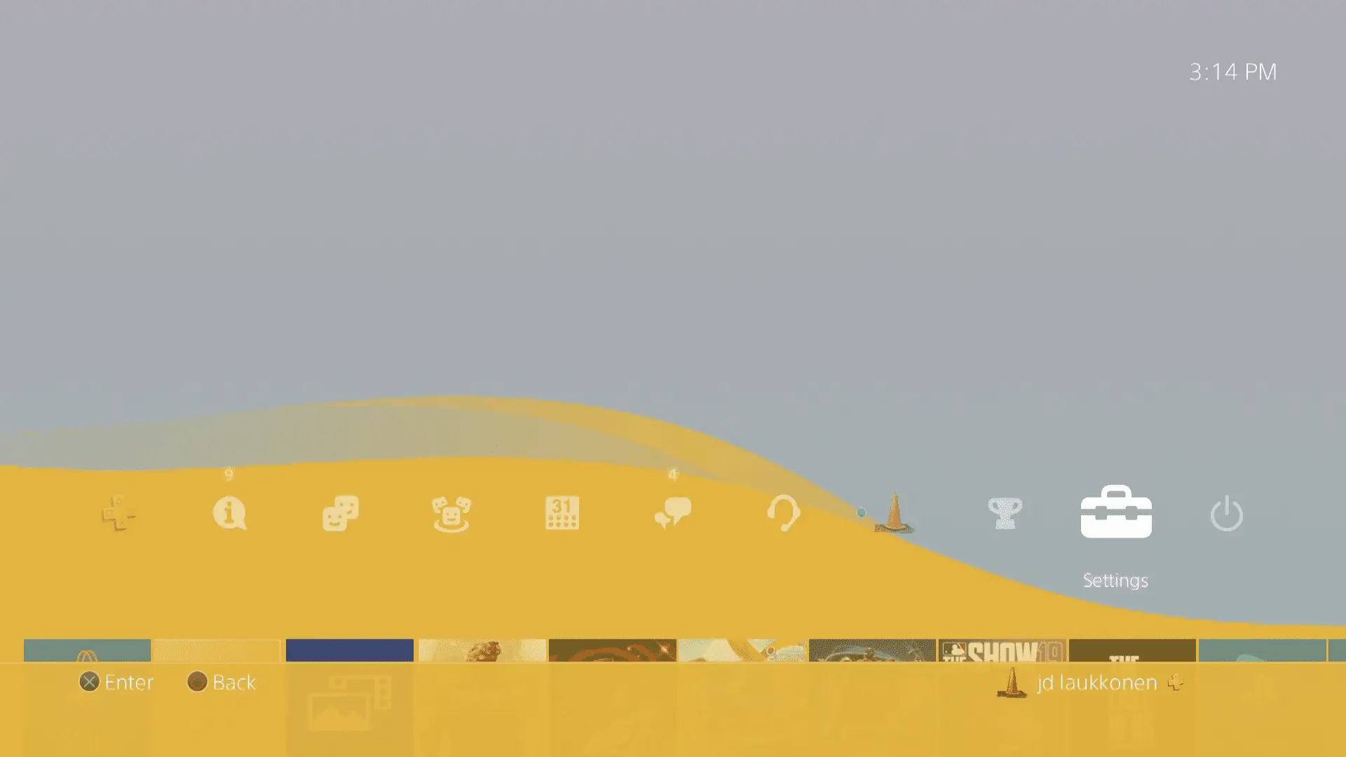 Uma captura de tela do menu principal do PS4.