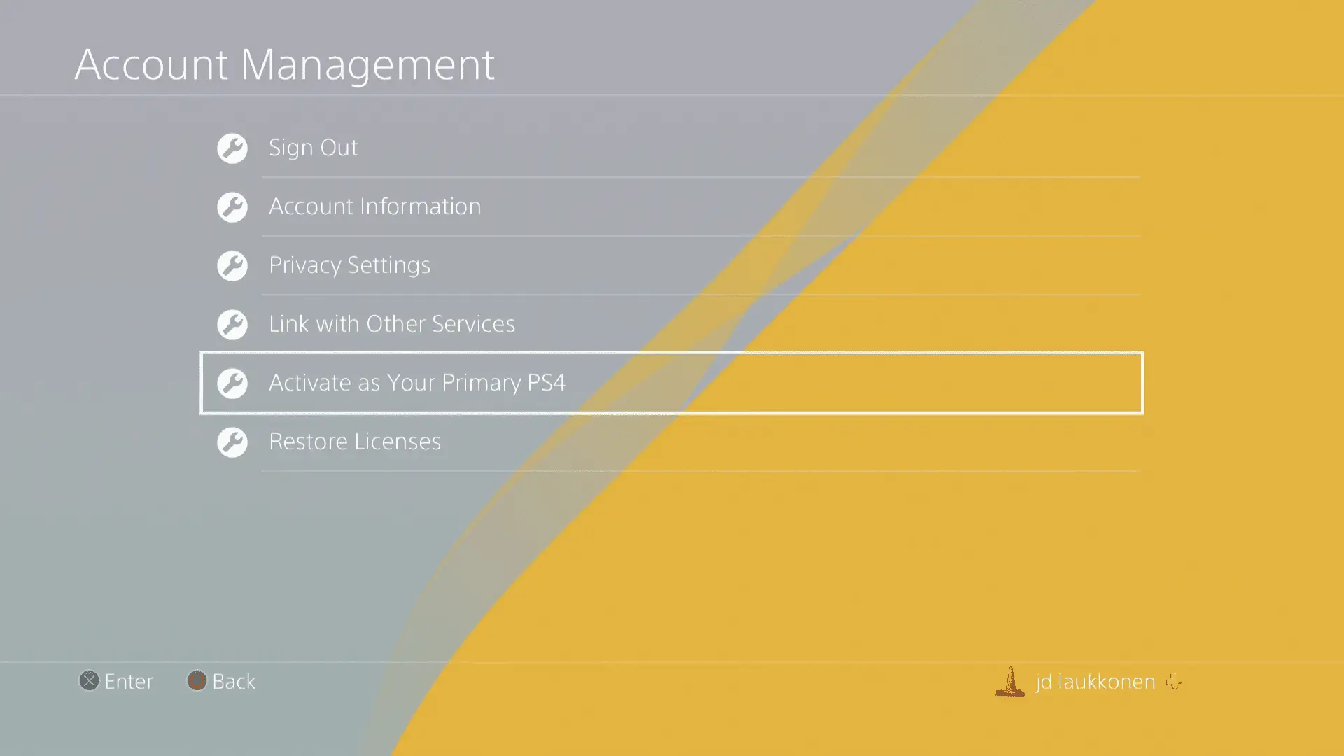 Uma captura de tela do gerenciamento de contas do PS4.