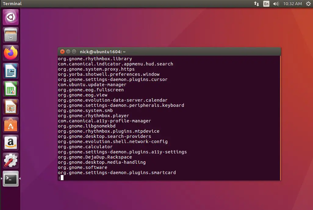 Esquemas gsettings de lista do Ubuntu
