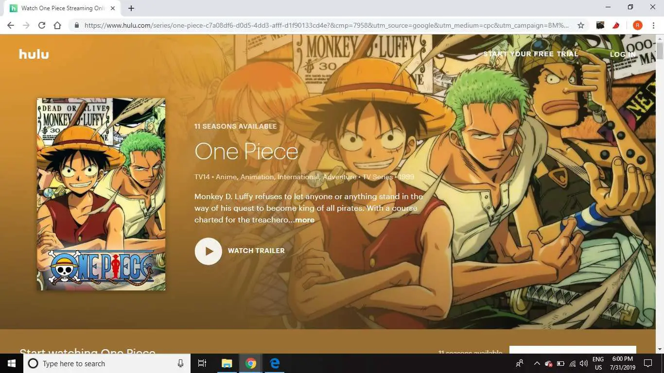 Assista aos episódios de One Piece no Hulu.
