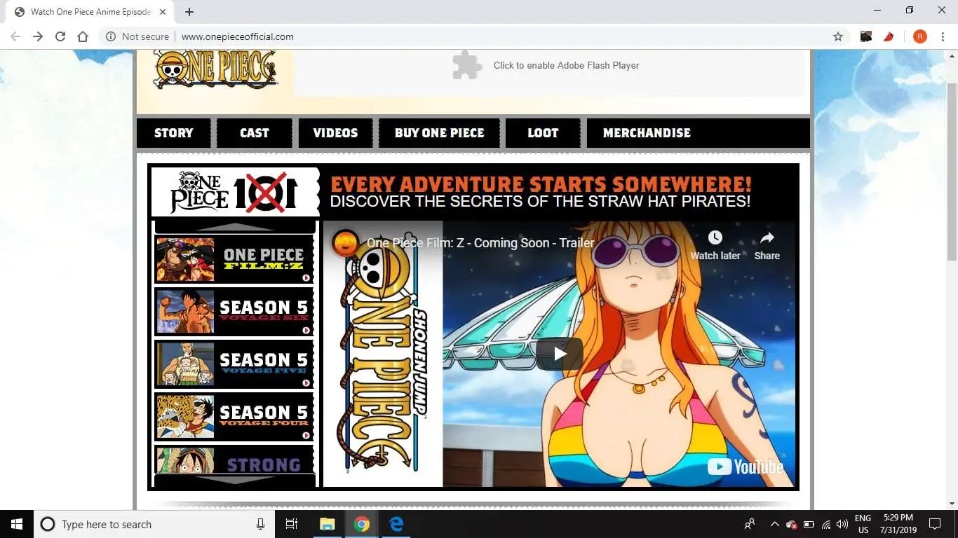 Assista episódios de One Piece gratuitamente online em OnePieceOfficial.com.