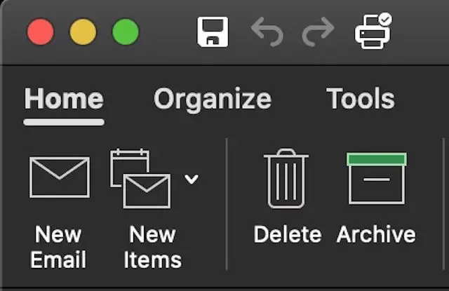 O ícone de novo e-mail no Office 2016 para macOS