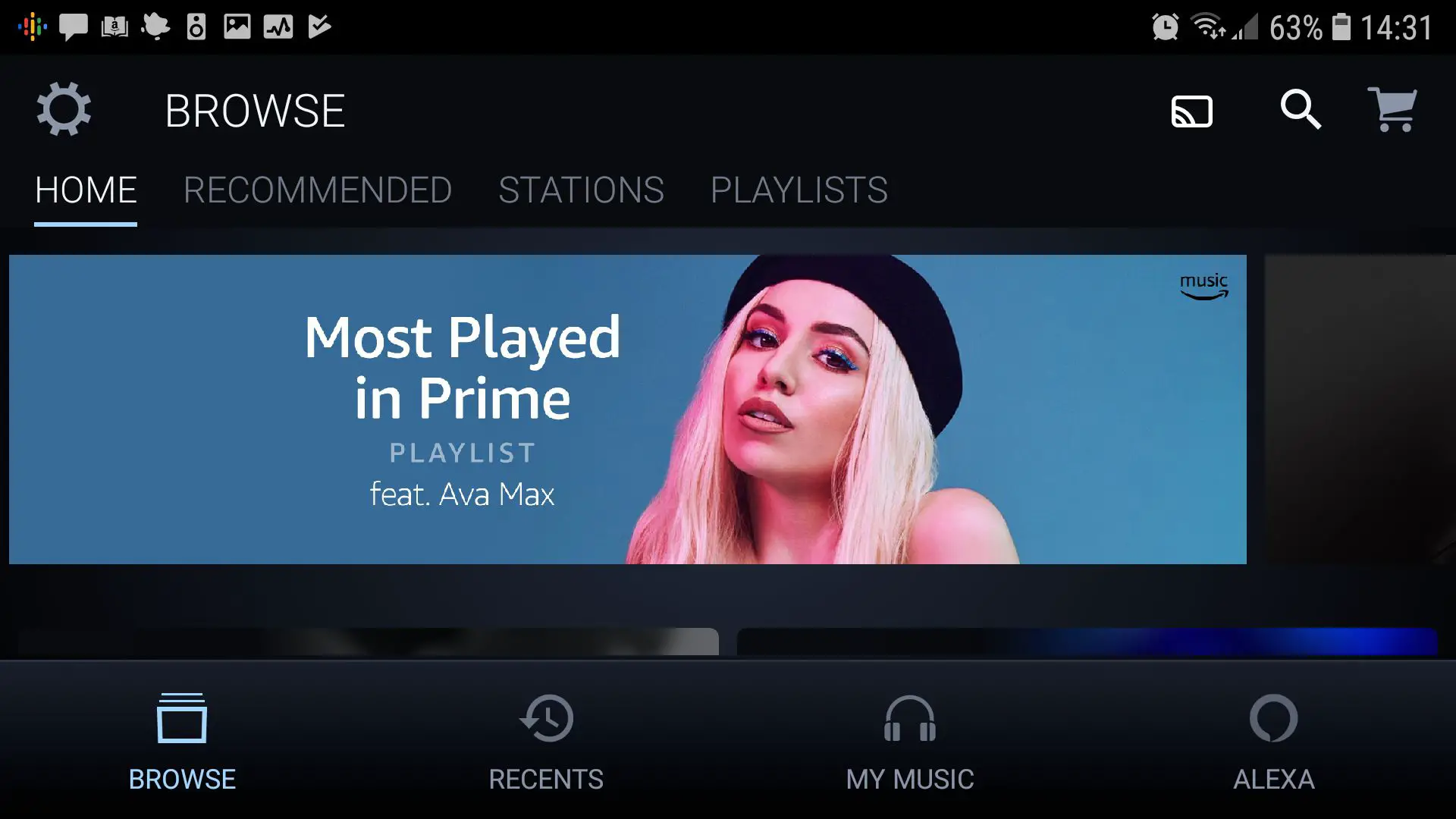 Aplicativo Amazon Music no Android