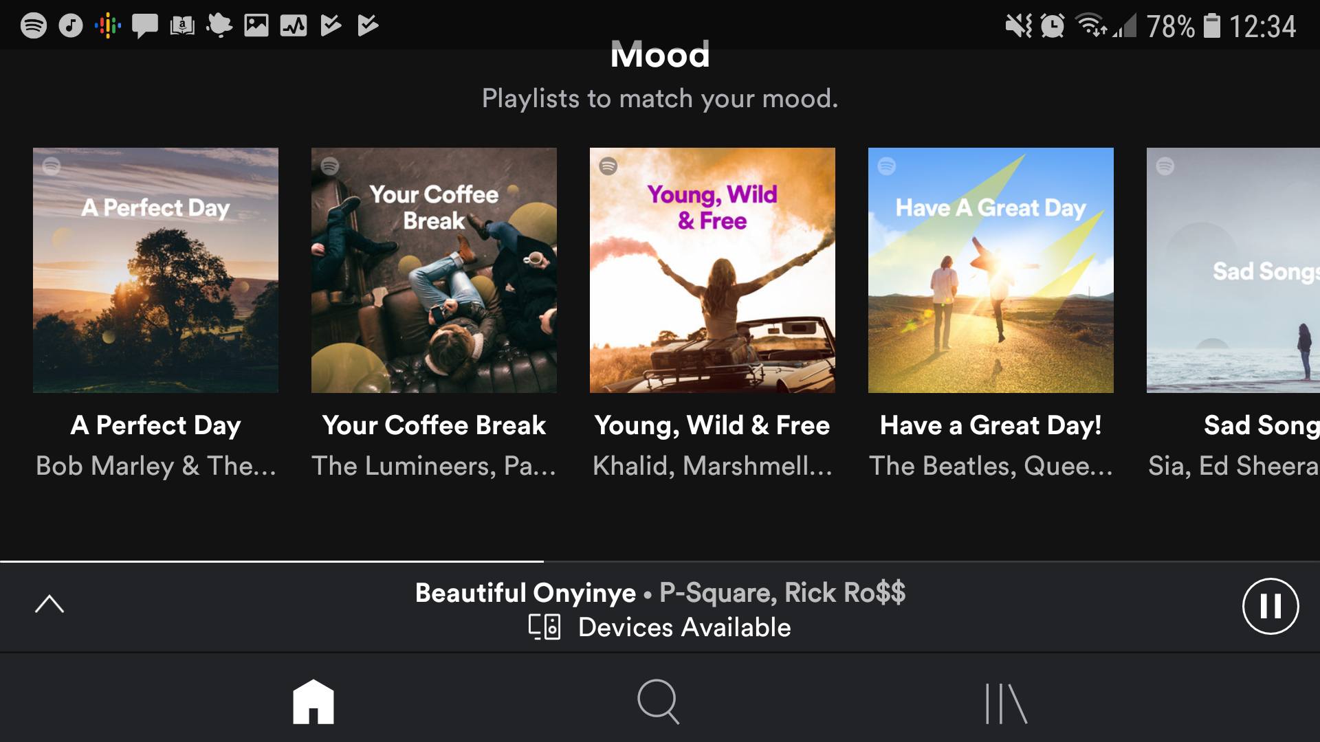Aplicativo de música Spotify para Android