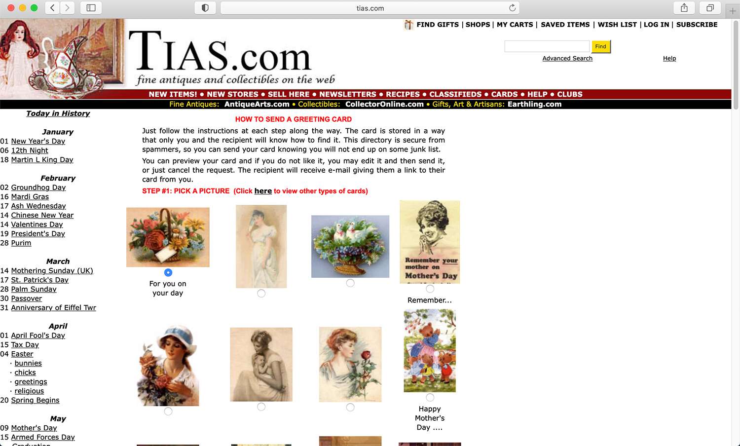 Site de cartões eletrônicos vintage personalizável e gratuito de TIAS