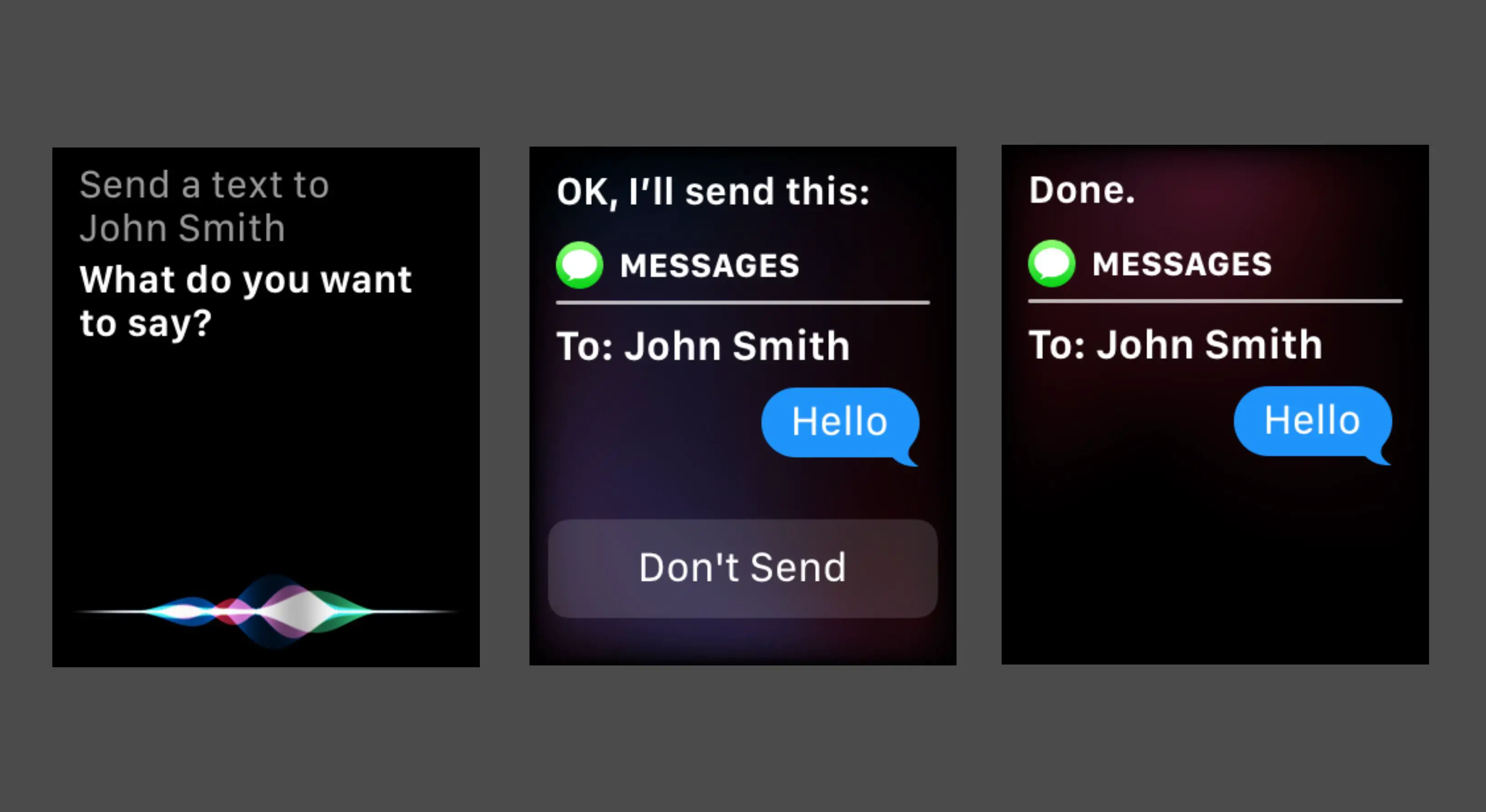 Usando o Siri para enviar uma mensagem de texto do Apple Watch