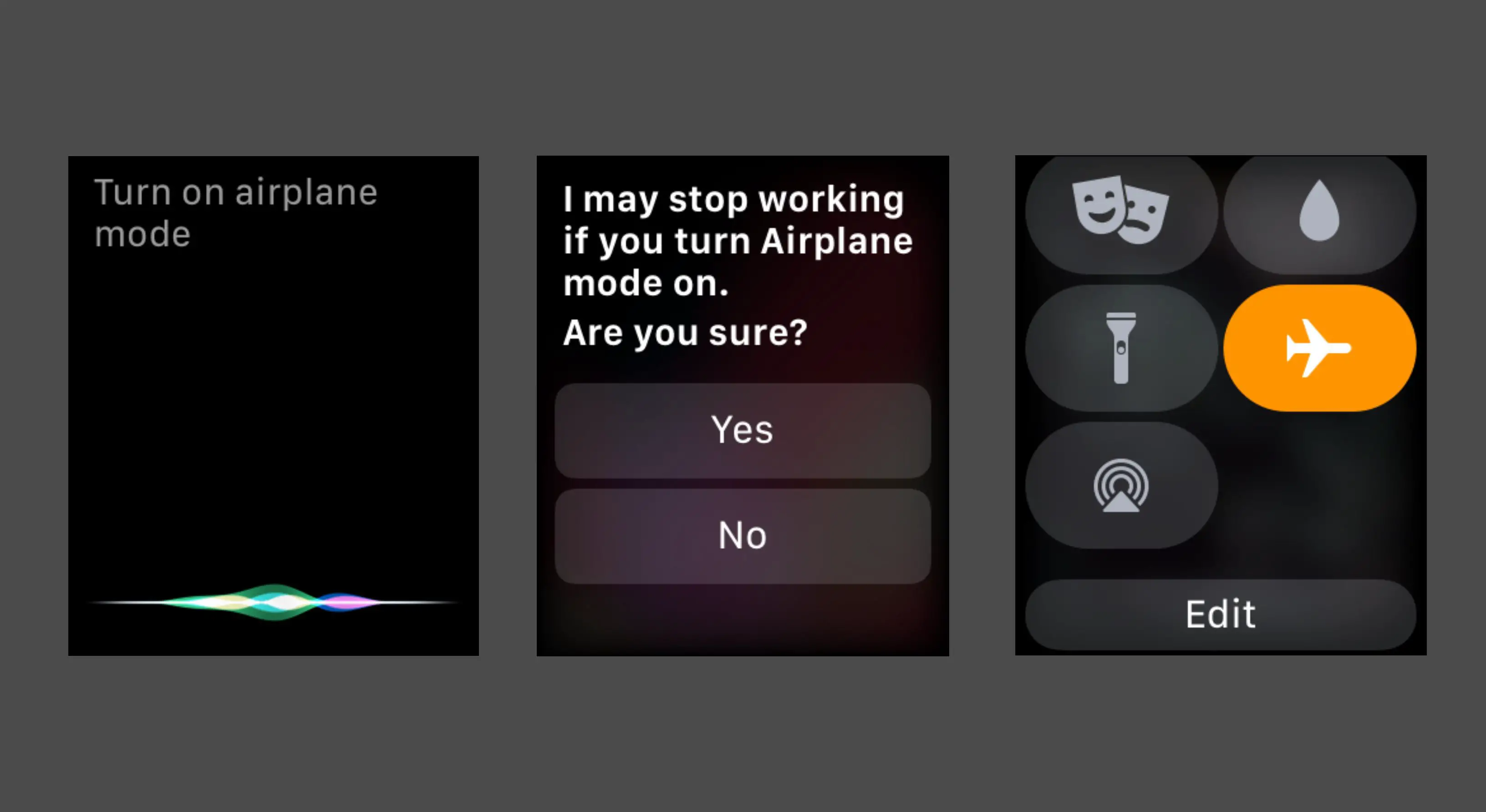 Ativando o modo avião usando o Siri no Apple Watch