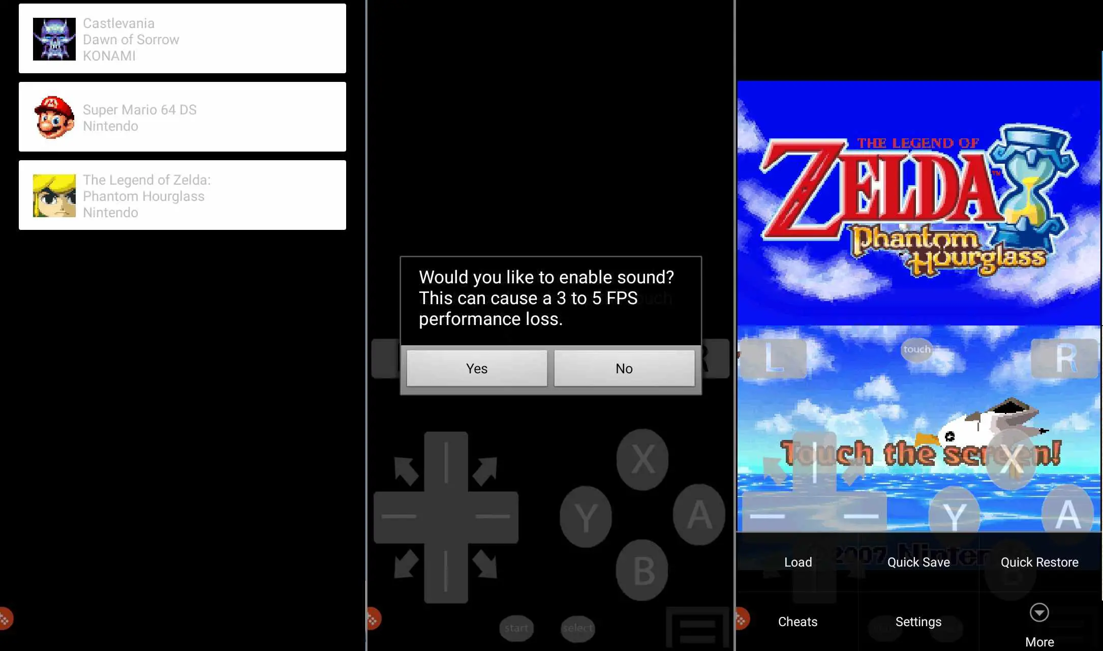 Zelda: Phantom Hour Glass em execução no emulador EmuBox DS para Android