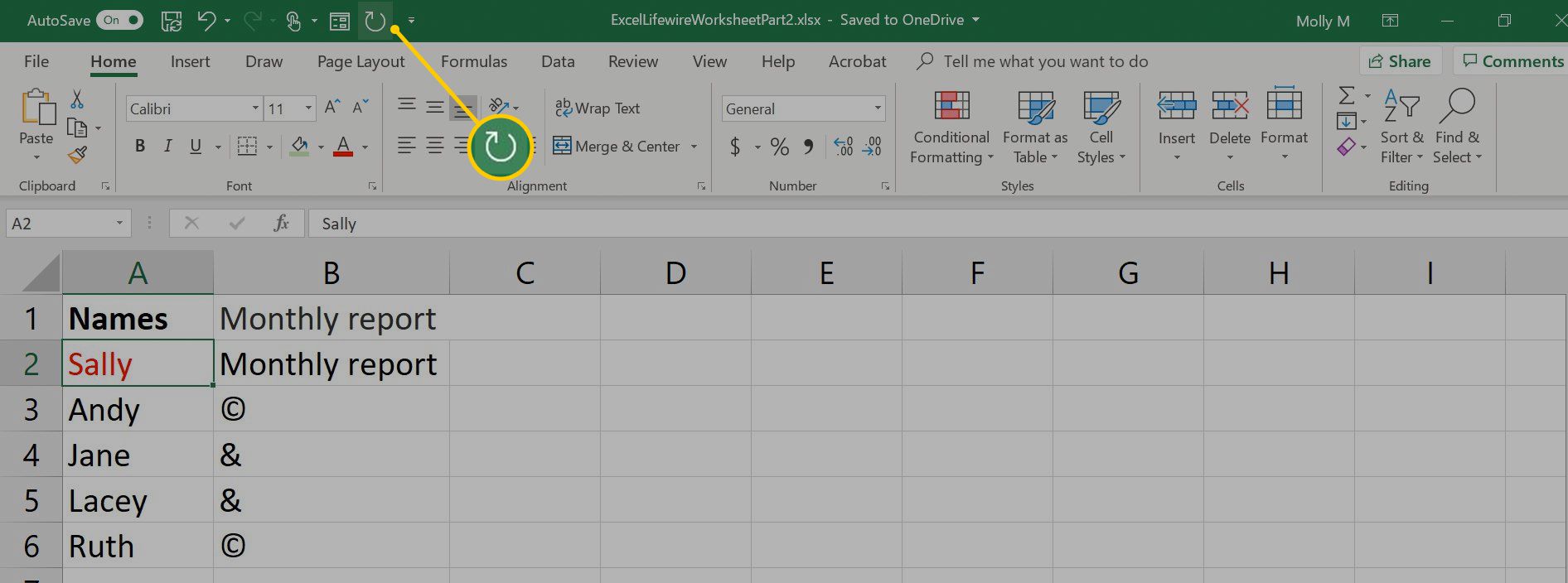 Botão de repetição no Excel