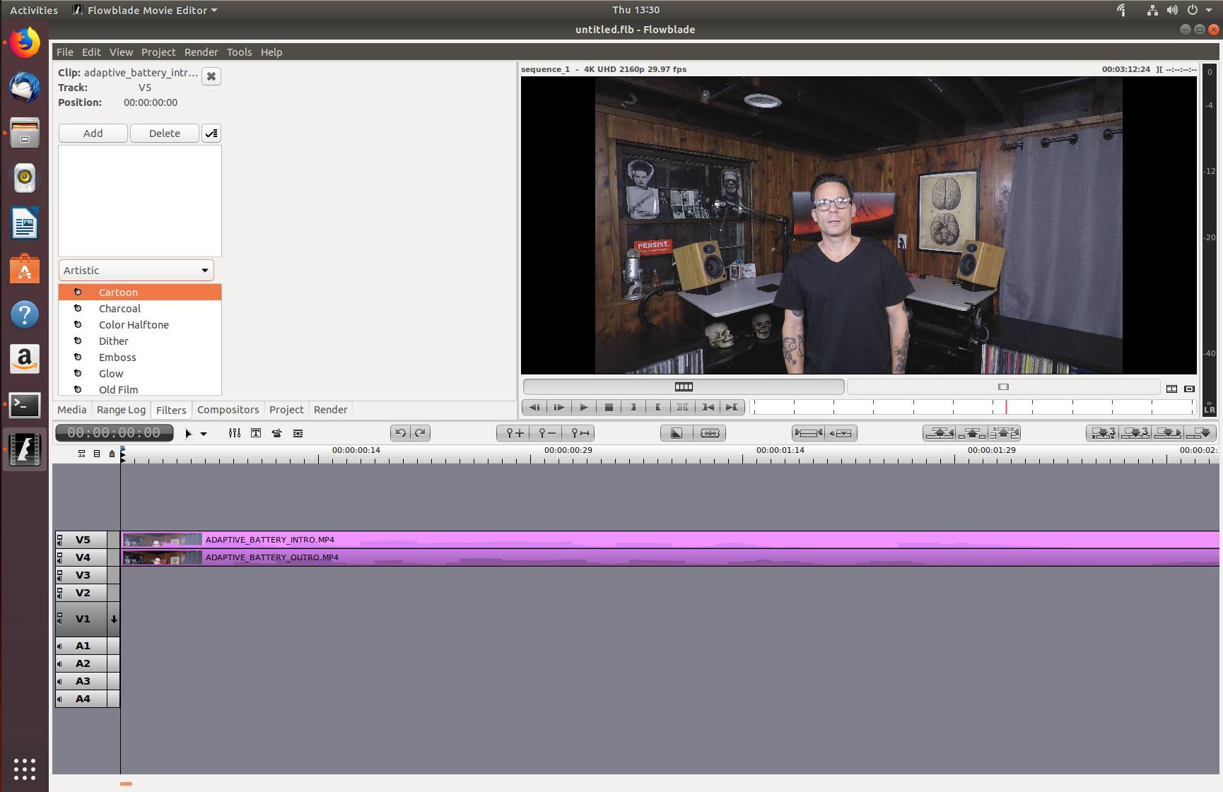 Editando um vídeo no editor de vídeo Flowblade