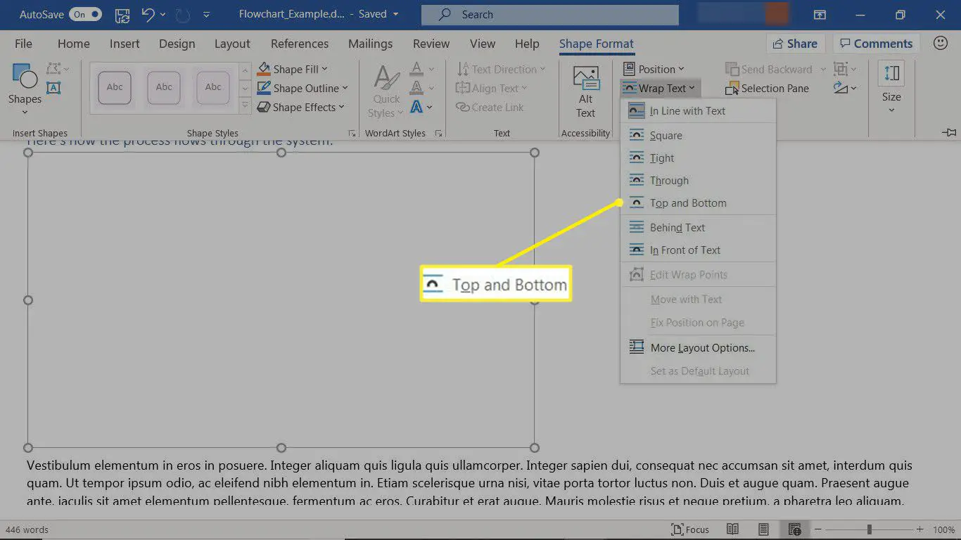 Quebra automática de texto em uma tela de desenho no Microsoft Word