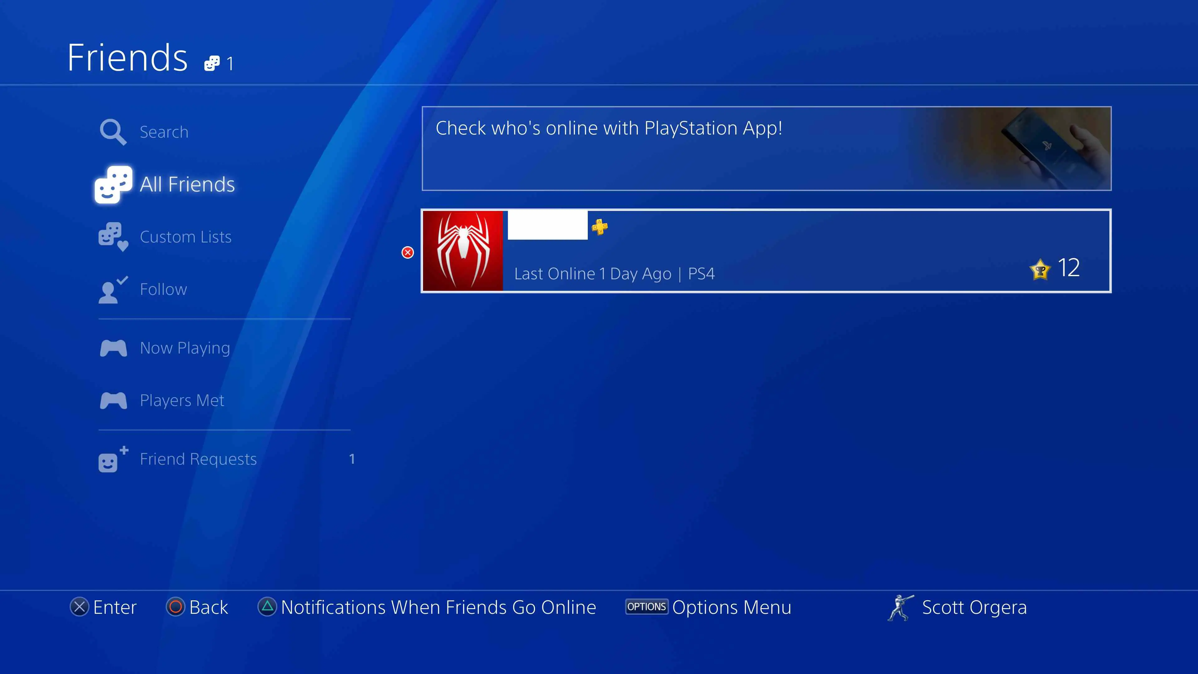 captura de tela da interface de todos os amigos do PS4