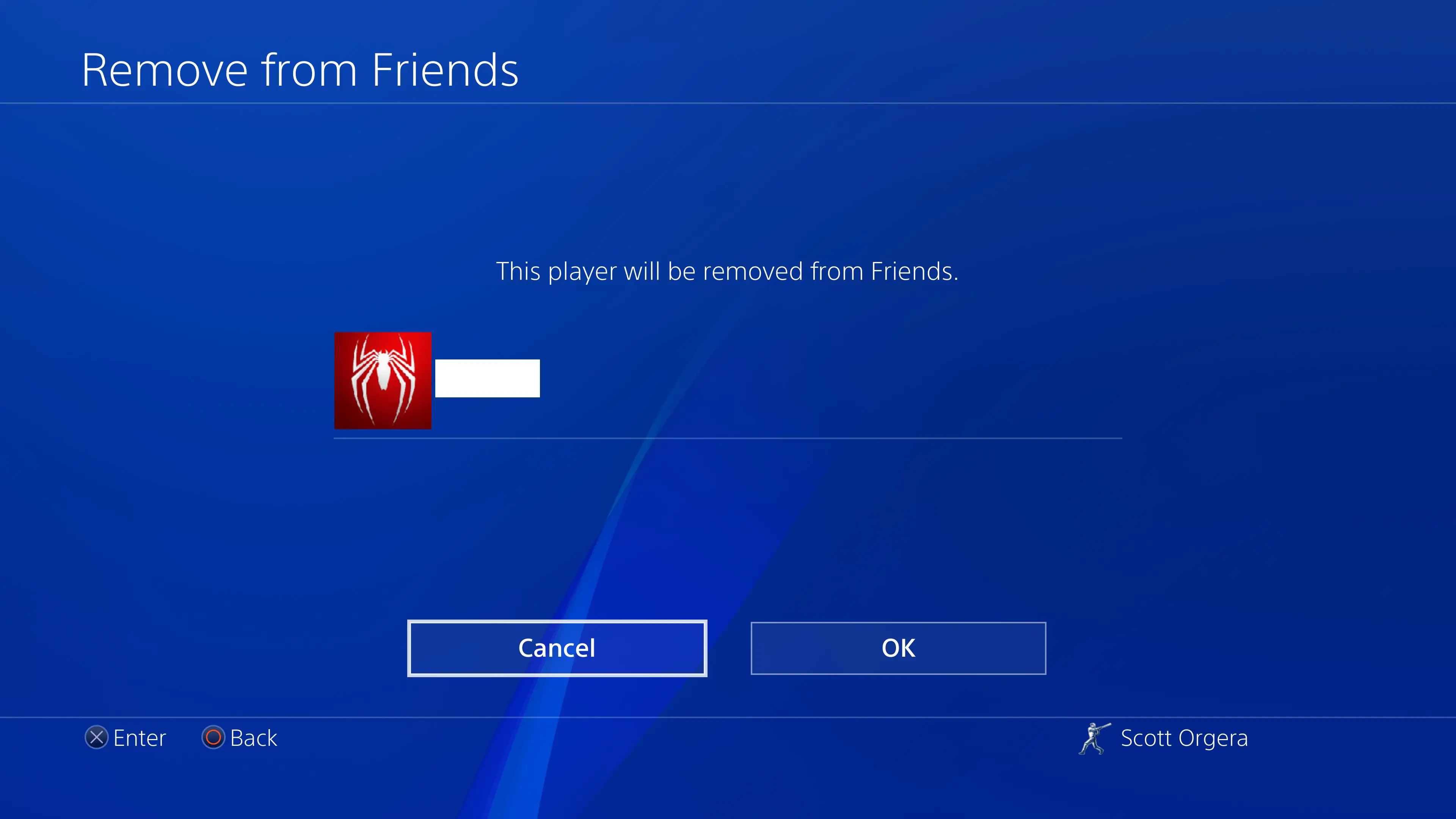 captura de tela do PS4 Remover da tela de amigos