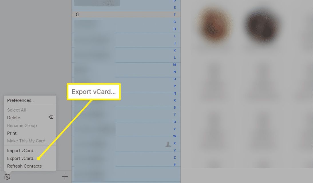 Exportar vCard em Contatos do iCloud