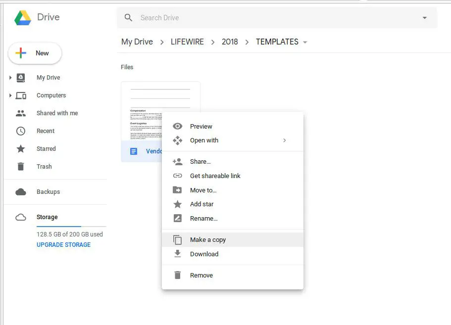 Fazer uma cópia de um documento do Google Drive