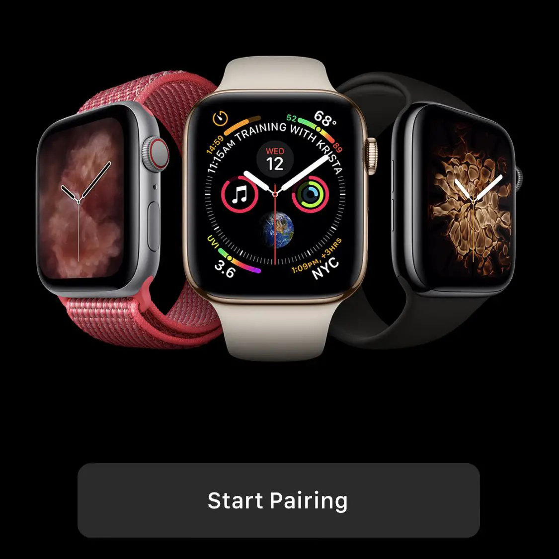 Captura de tela do aplicativo Apple Watch antes do início do emparelhamento
