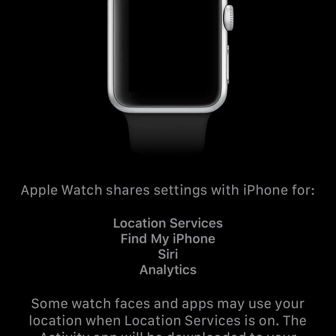 Uma captura de tela da tela de configurações compartilhadas do Apple Watch
