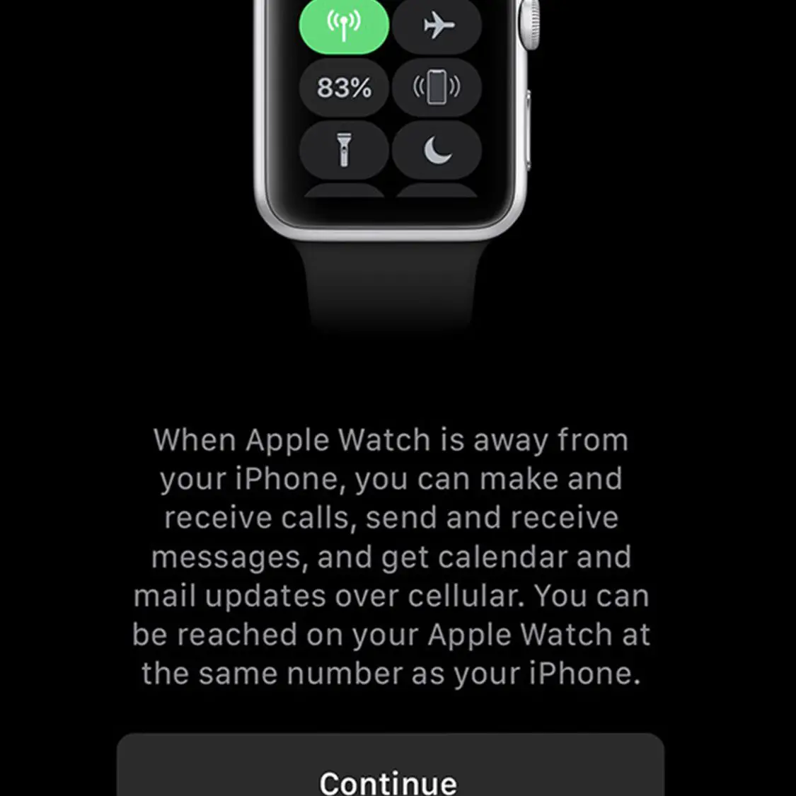 Uma tela mostrando o serviço de celular para o Apple Watch está configurada