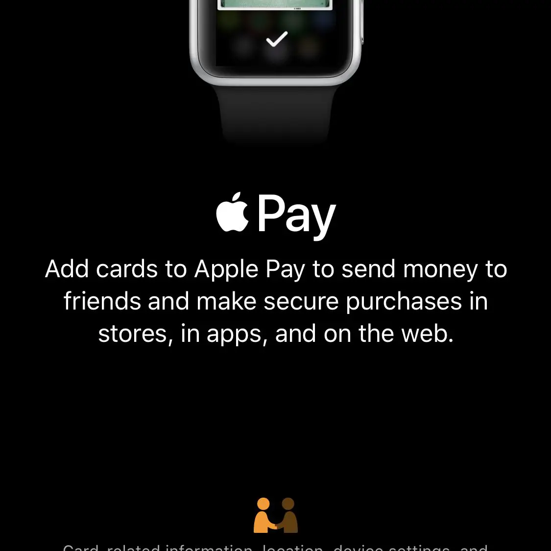 Uma captura de tela sobre a configuração do Apple Pay no Apple Watch