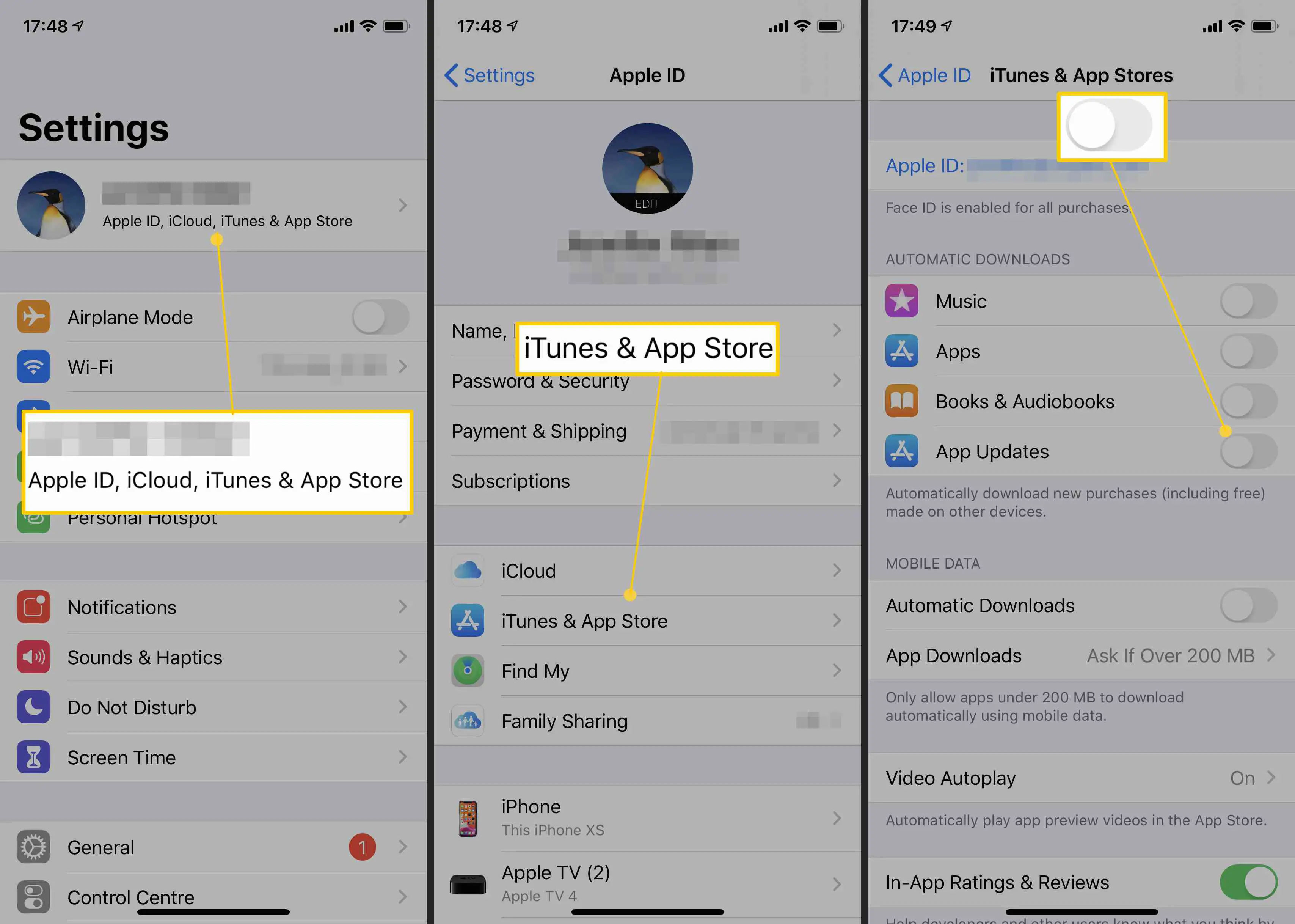 Etapas para configurar atualizações automáticas no iOS