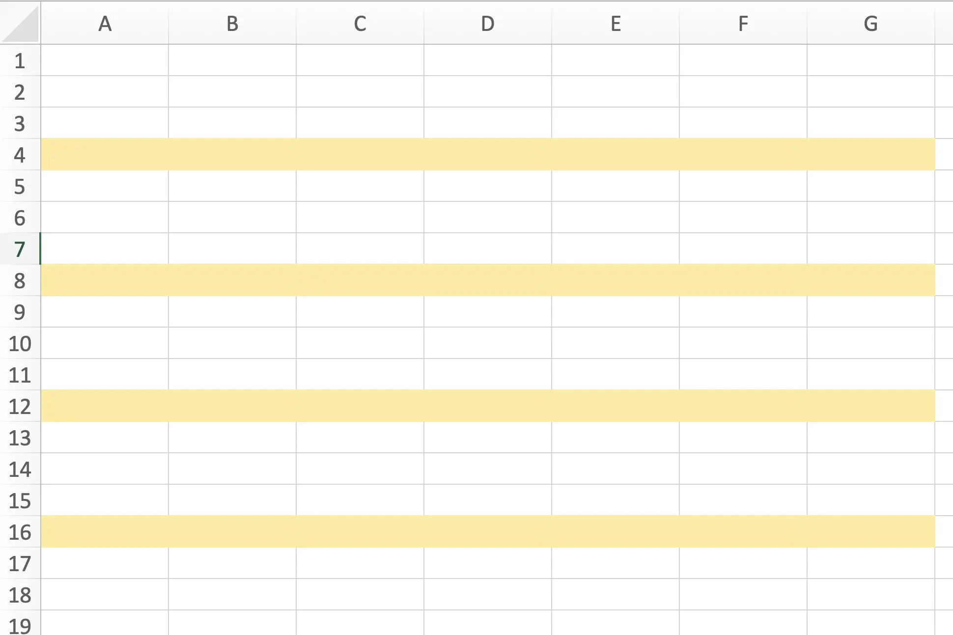 Excel mostrando fórmulas de sombreamento alternativas