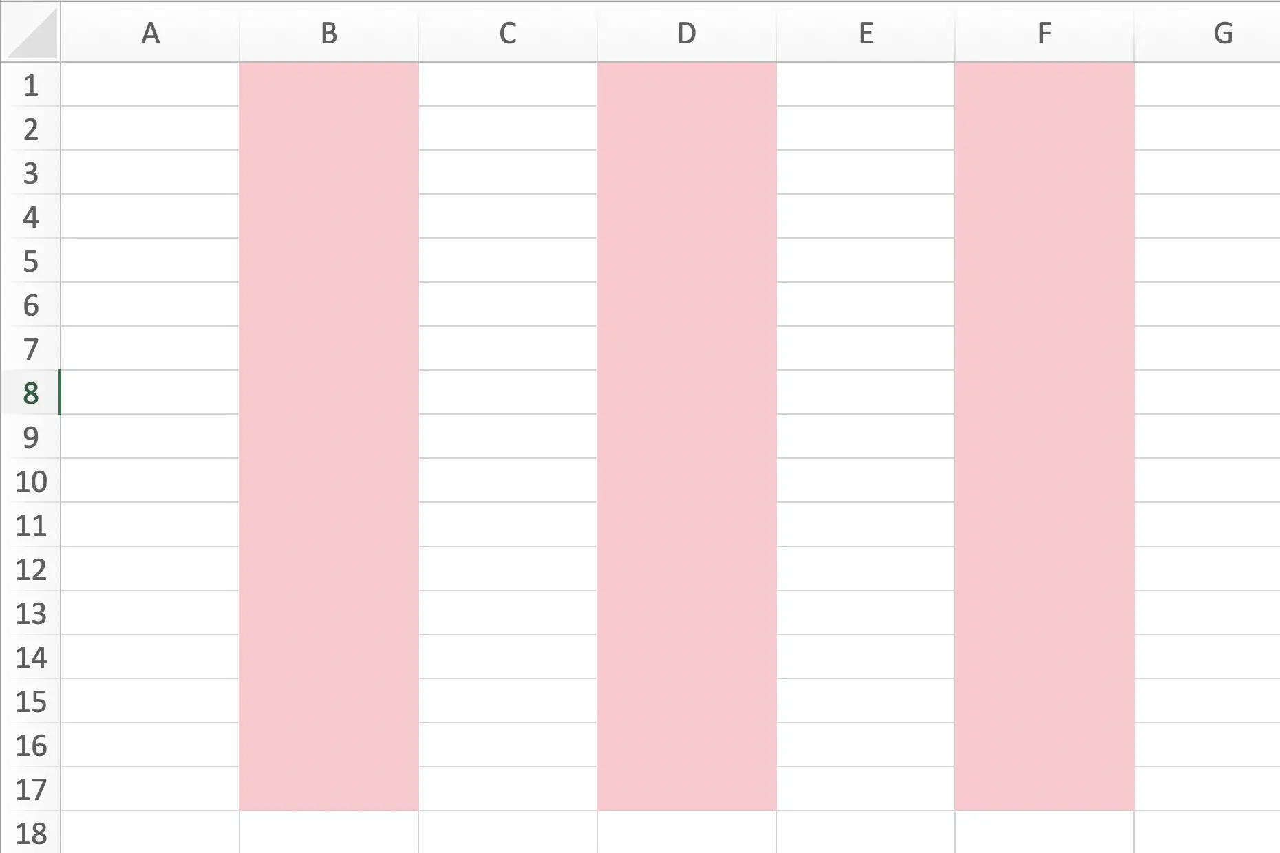 Excel mostrando sombreamento de coluna