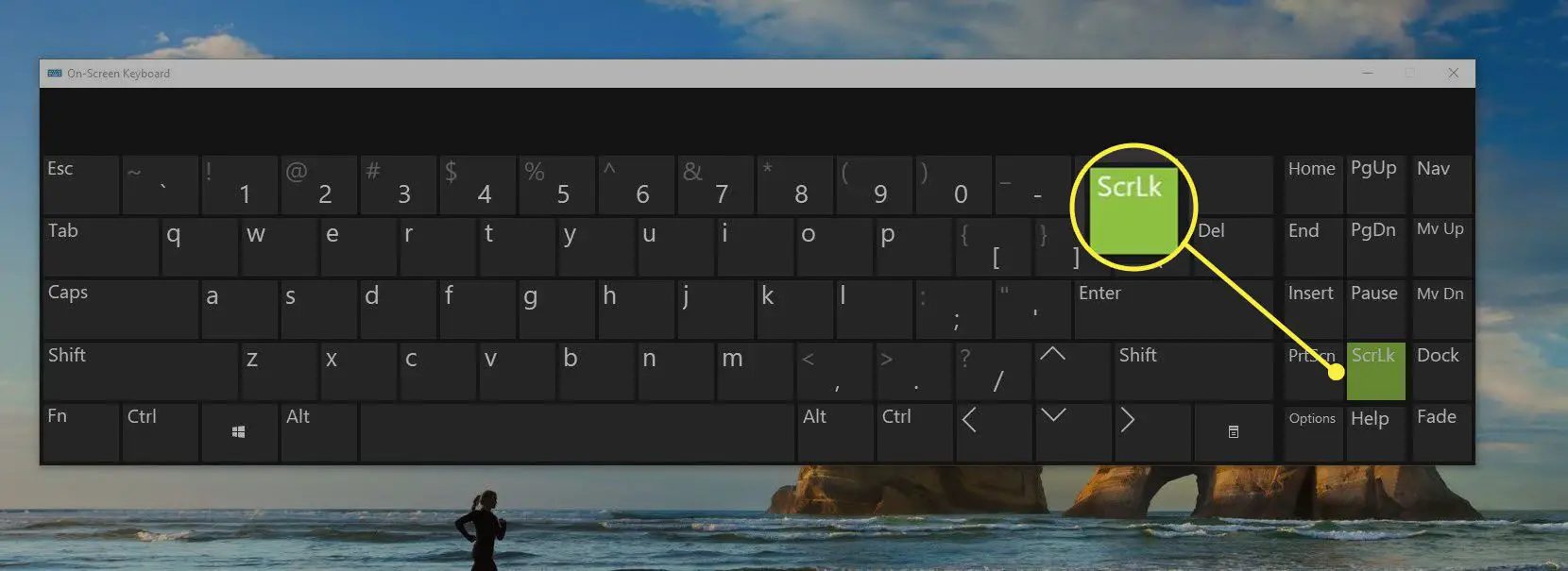 Botão ScrLk no teclado na tela