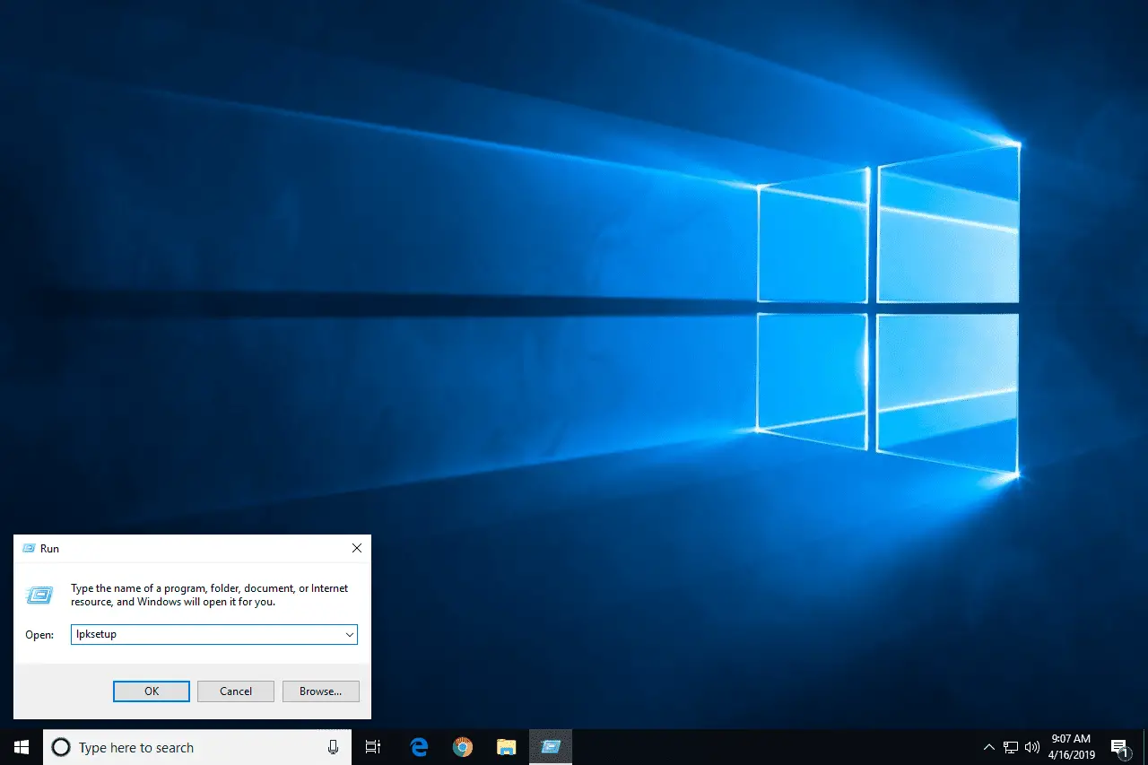 lpksetup Executar comando no Windows 10