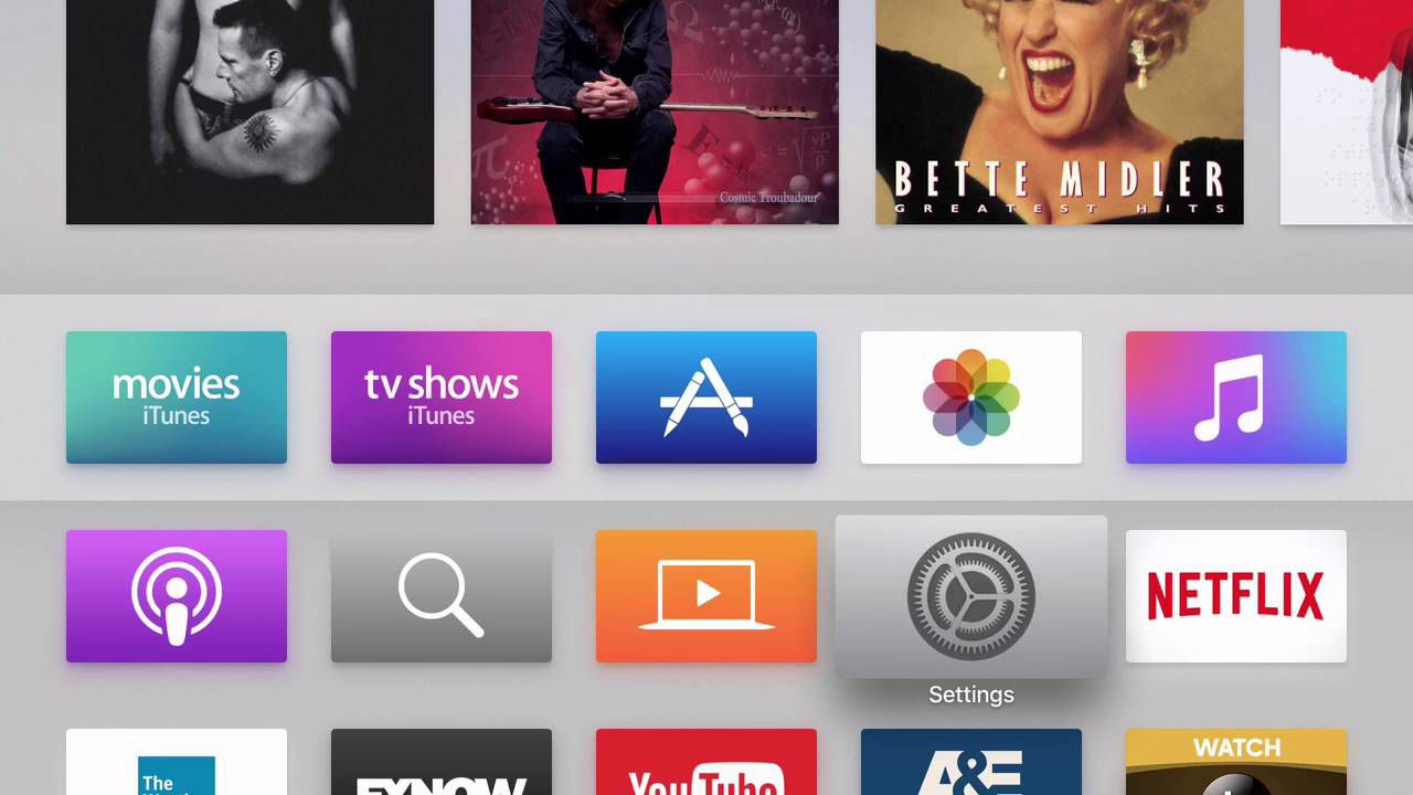 Interface tvOS 9 na Apple TV