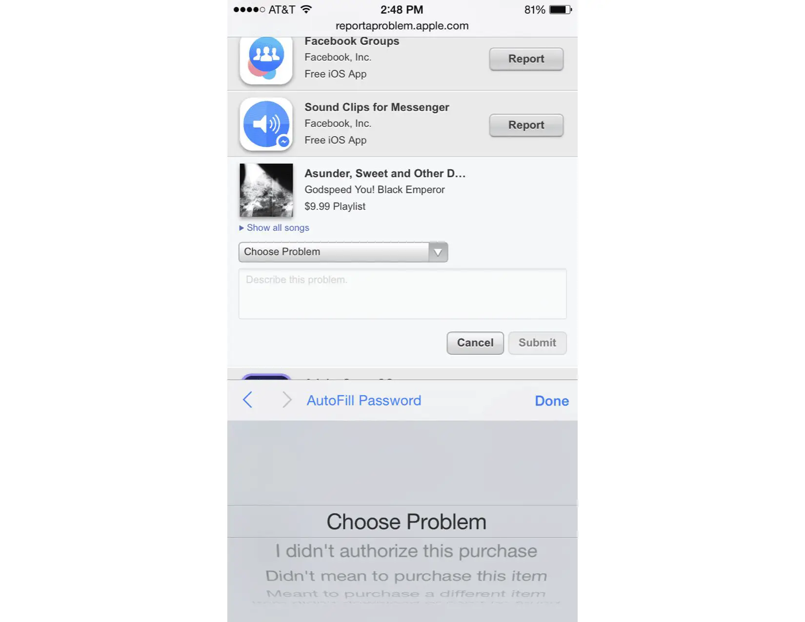 iTunes escolhe um problema na captura de tela do telefone