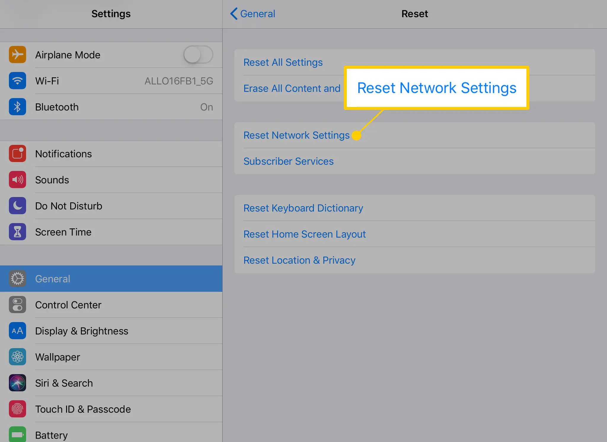 Redefinir as configurações de rede no iPad
