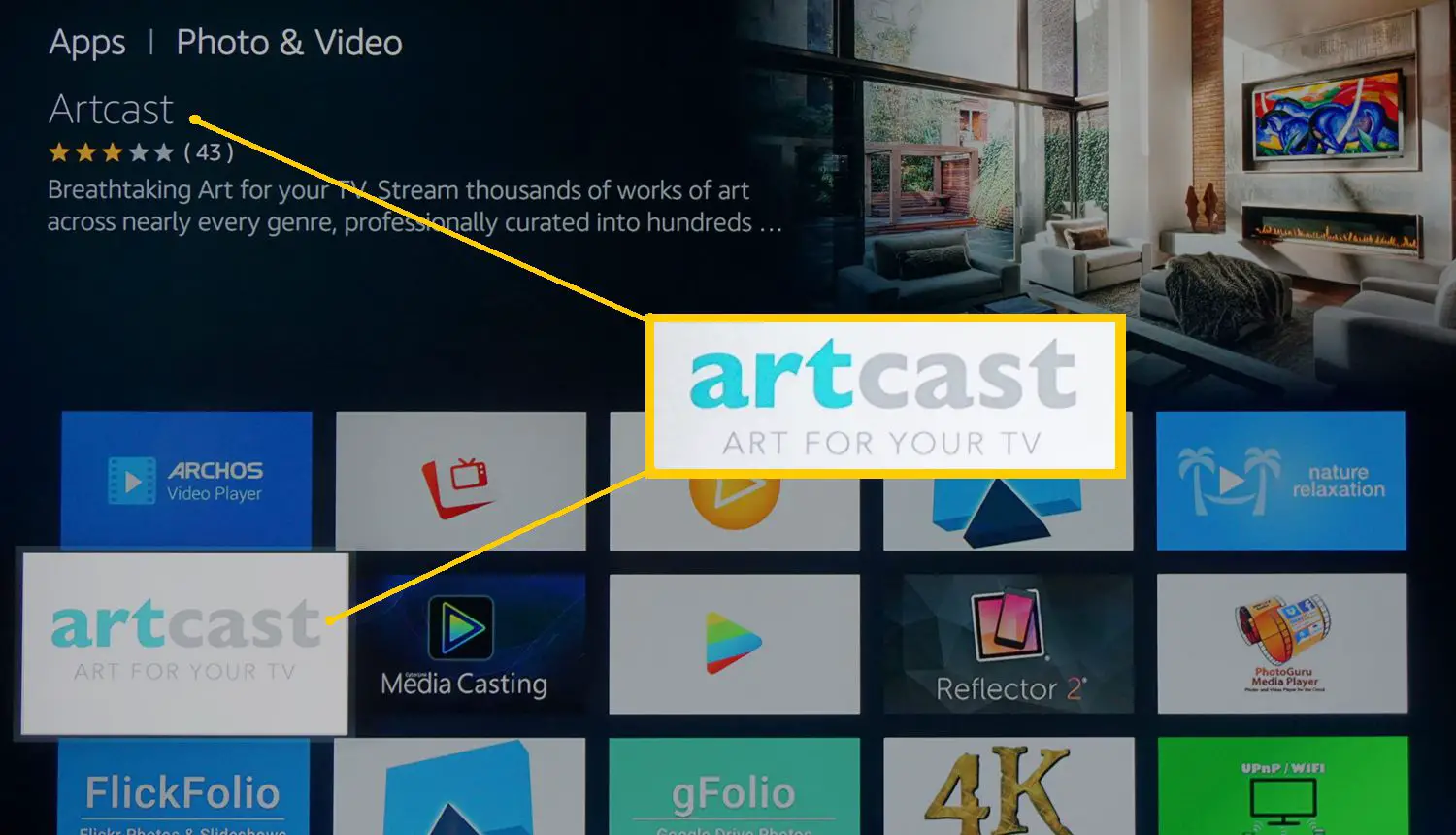 App Artcast na Amazon Fire TV